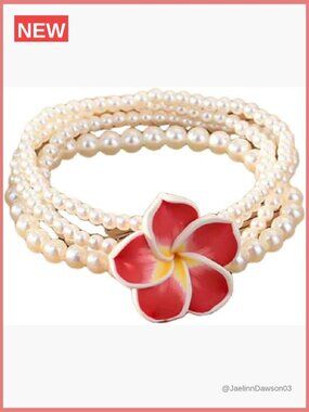 Bohemian Polymer Clay Beaded Stretch Bracelet for Women Tropical Flower Summer